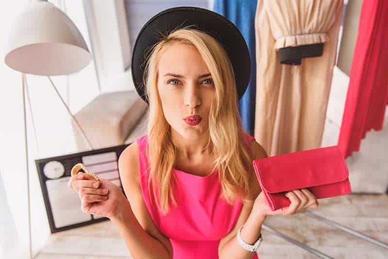 young blond woman in shopping