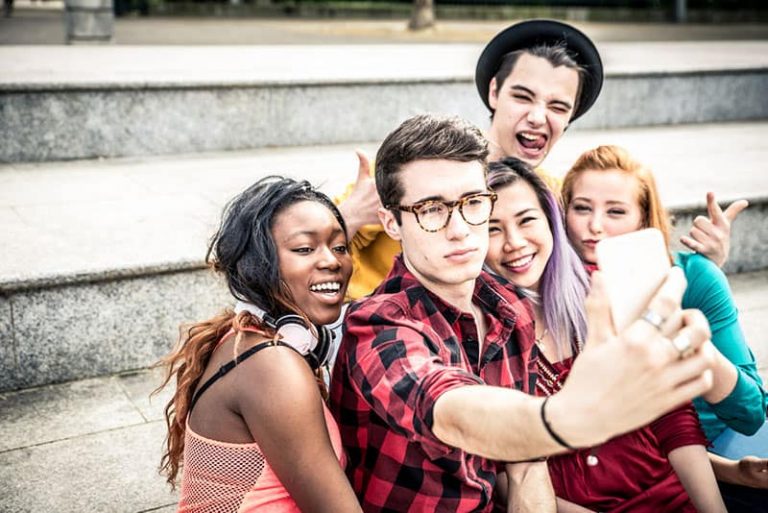 group of friends taking selfie