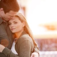 couple in love hugging outside