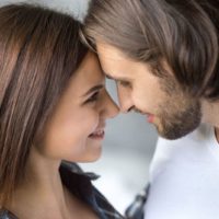 couple in love cuddling with noses