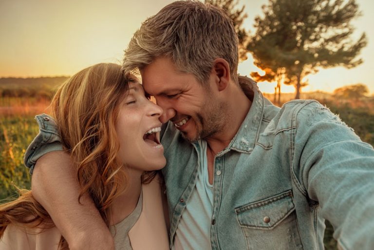 happy couple hugging