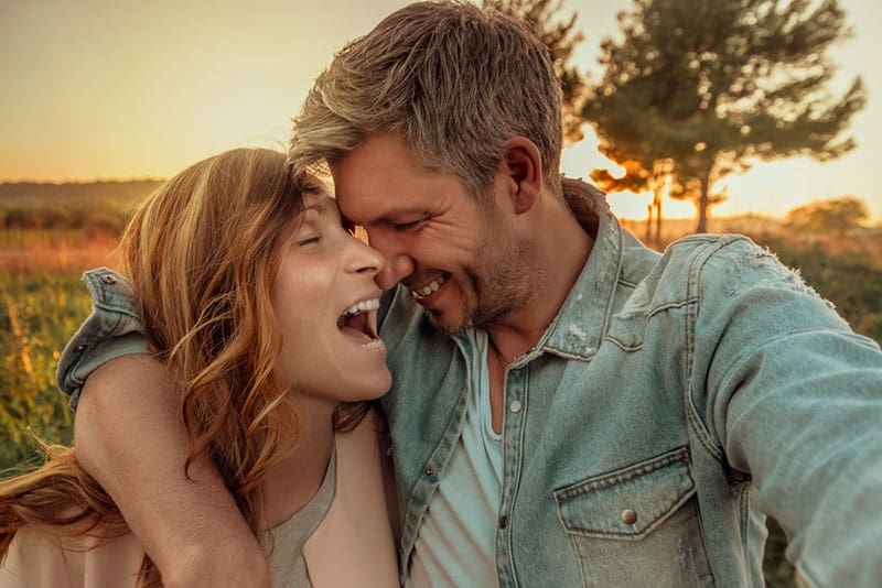 happy couple hugging