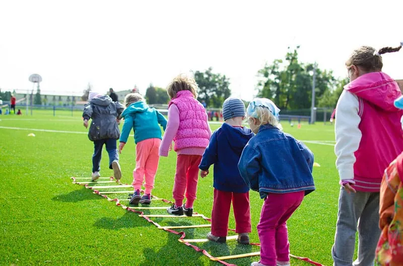 children playing lined up for a game