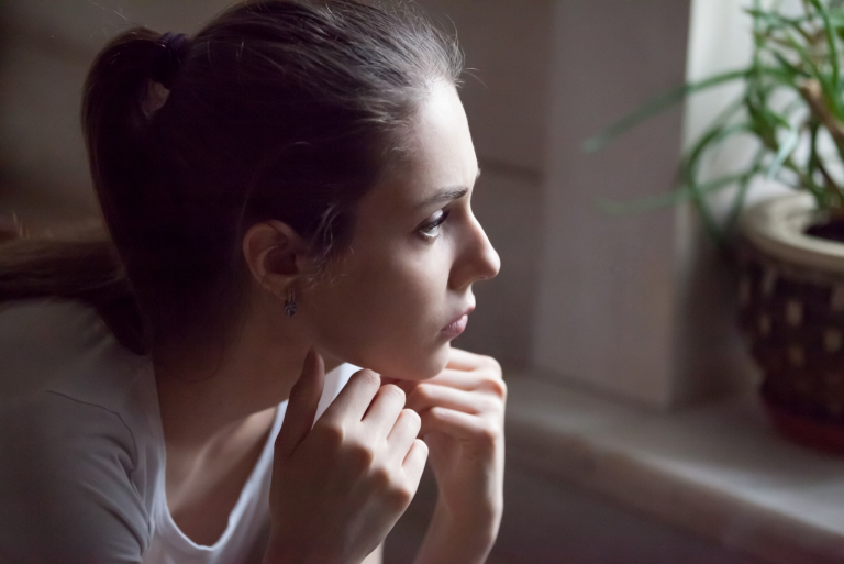 sad woman at home
