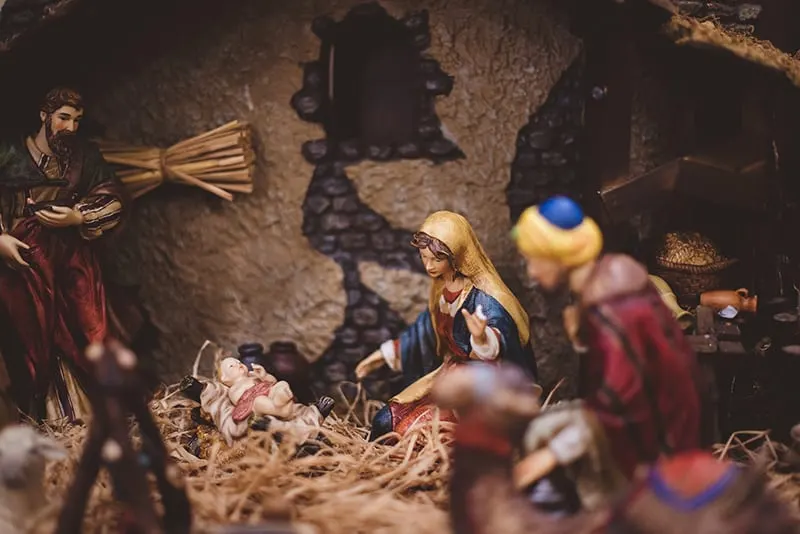 The Nativity figurine setup