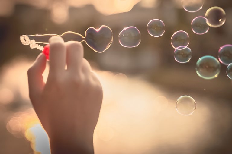 Heart shaped soap bubbles
