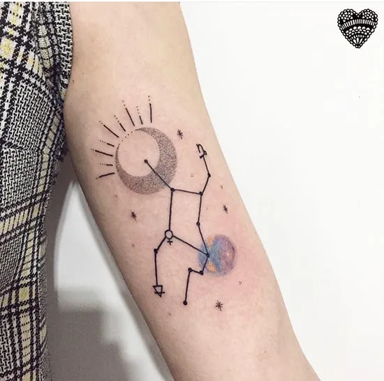 Unique Virgo constellation tattoo on the arm