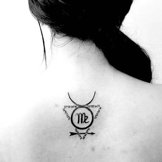 Virgo sign inside the sign of the Taurus tattoo on the back