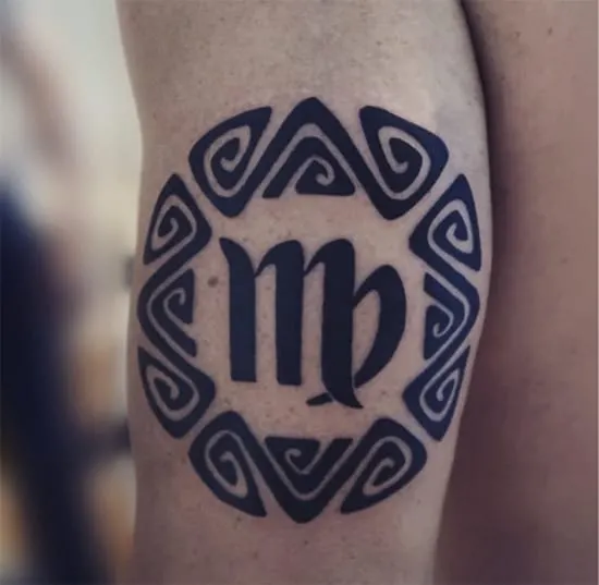 Virgo tribal tattoo with bold lines
