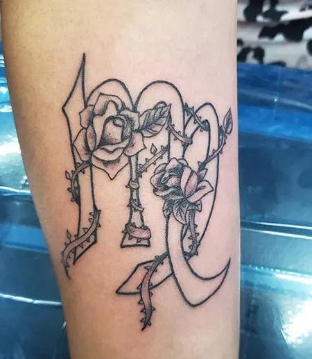 Virgo zodiac tattoo with roses and thorns