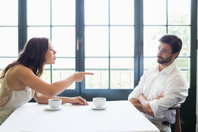 angry woman complaining to man