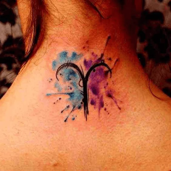 aries sign tattoo on the neck
