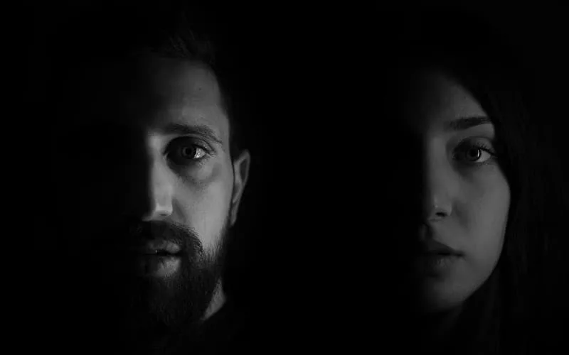 Black and white portrait of man and woman