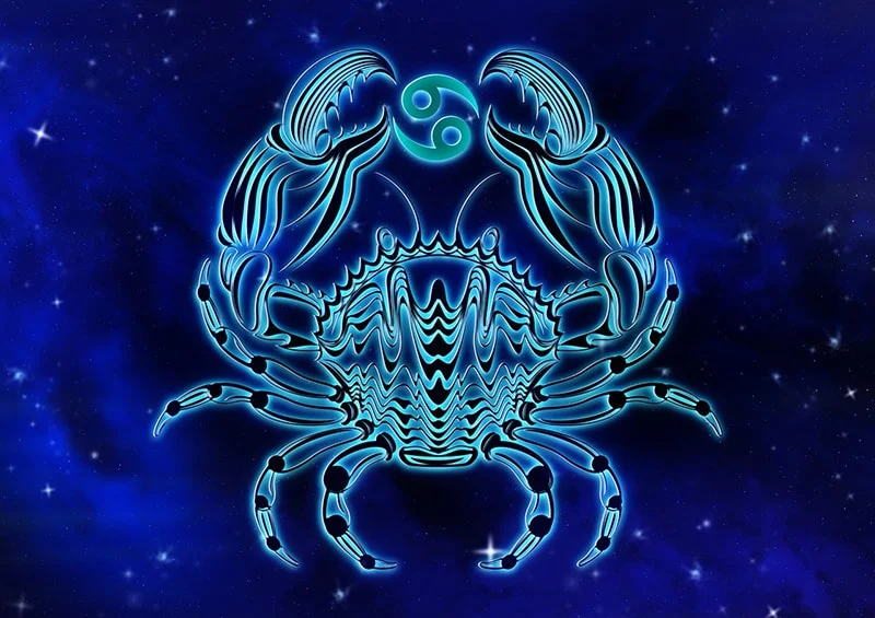 cancer zodiac sign on blue background