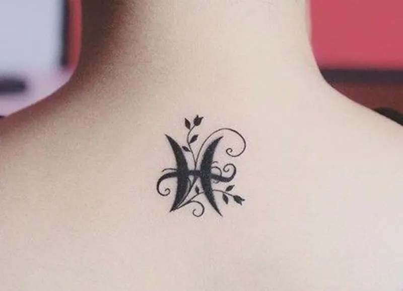 classical pisces symbol tattoo with flowers