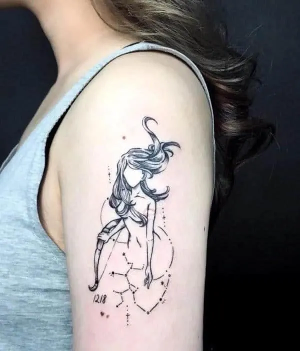 constellation sagittarius girl tattoo on the shoulder
