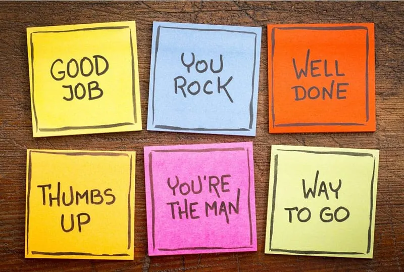 different colored sticky notes with words of encouragement