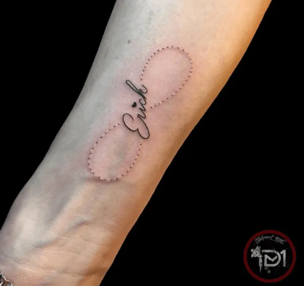 Dotted infinity with name tattoo