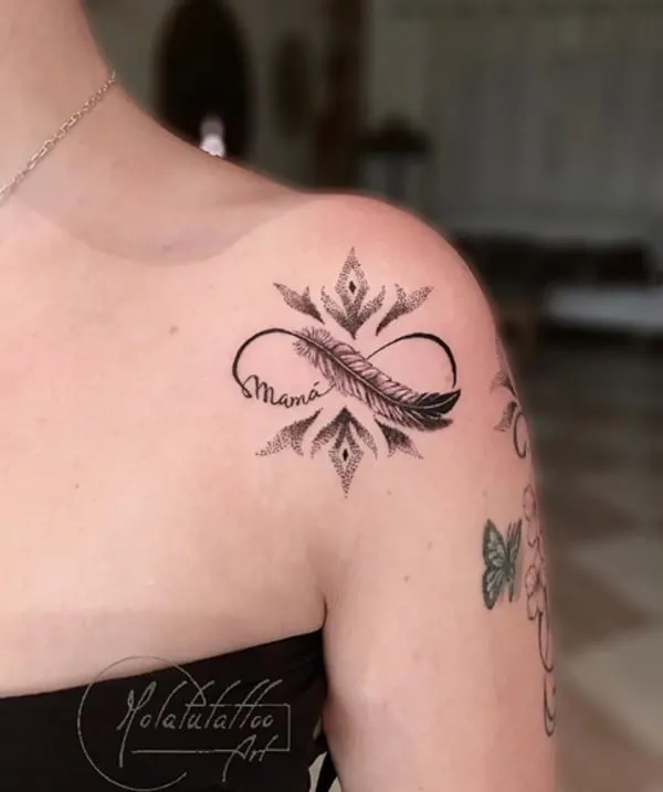 Dotwork feather tattoo for loved one
