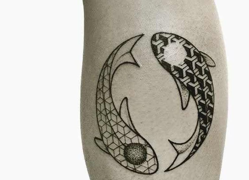 geometrical design tattoo of pisces