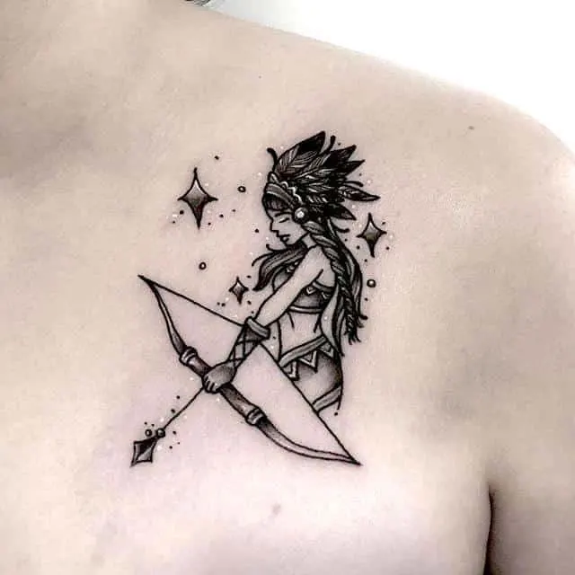 glittering archer tattoo on the chest