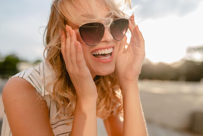 happy young blonde woman