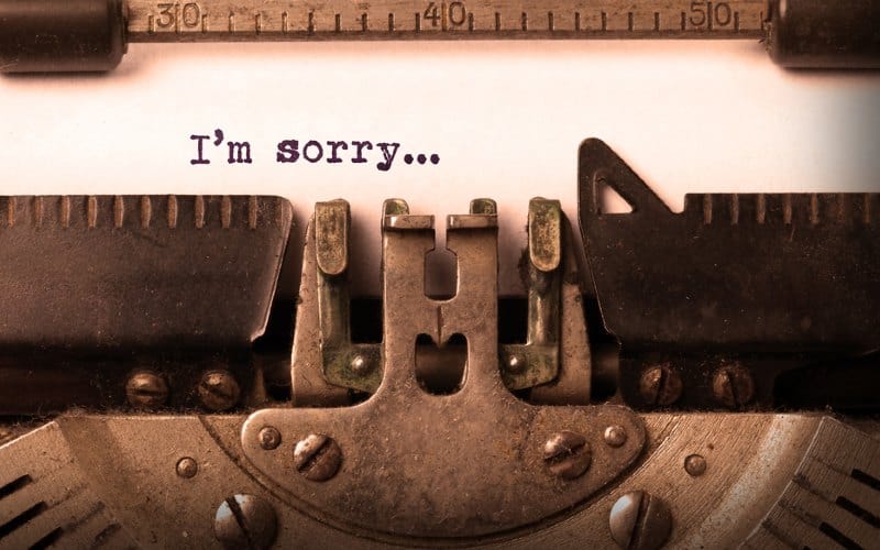 Vintage I am sorry inscription made by old typewriter