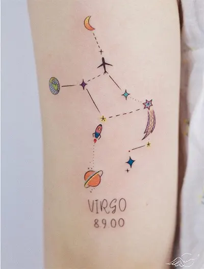 illustrations of Virgo constellation tattoo with word Virgo
