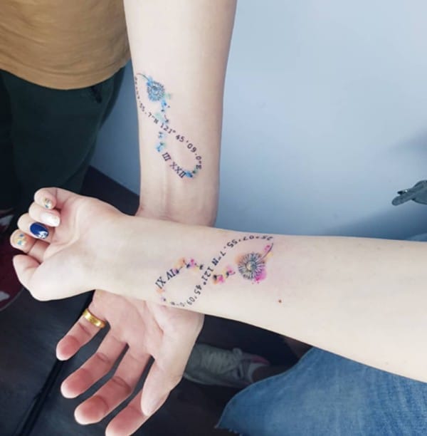 tatuaggio relazione infinita con date e fiori