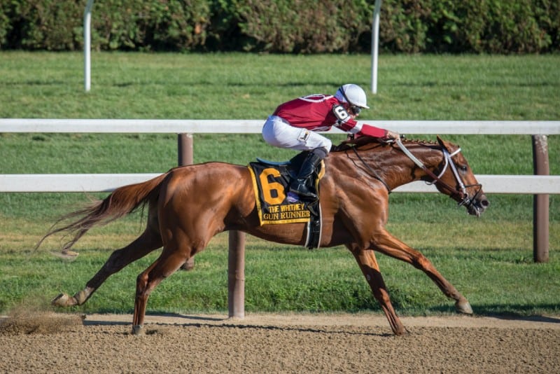 jockey riding horse at daytime