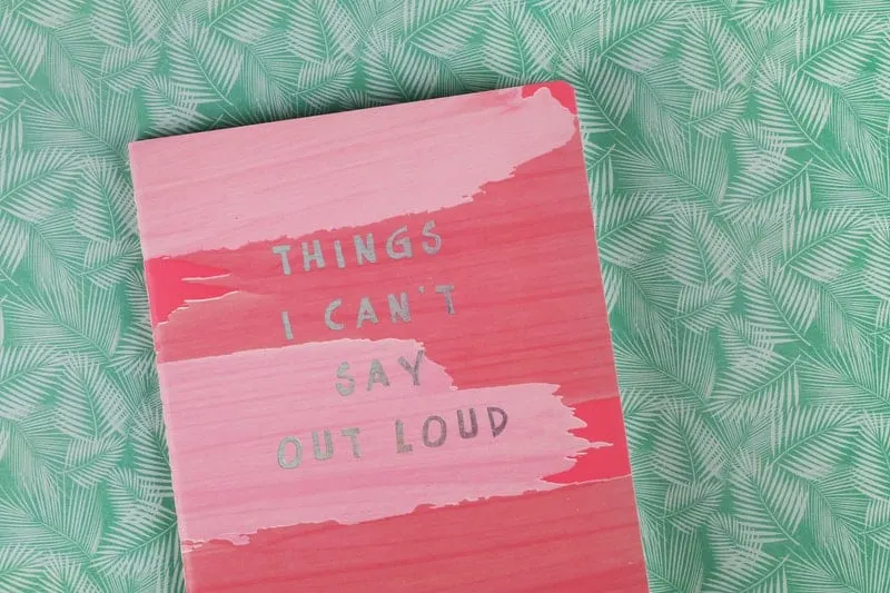 pink book on green table entitled things i cant say outloud