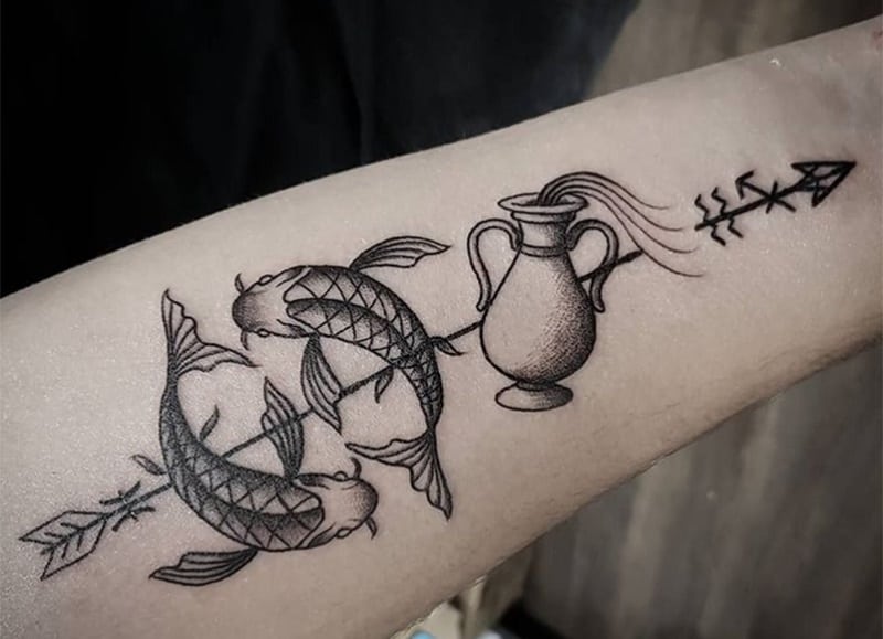 pisces and aquarius tattoo with arrow 