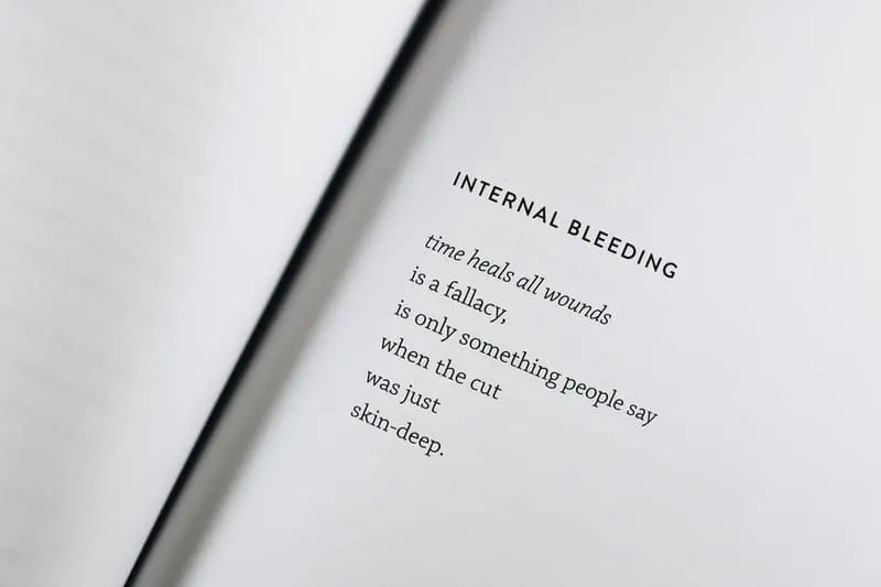poem written on book entitled internal bleeding