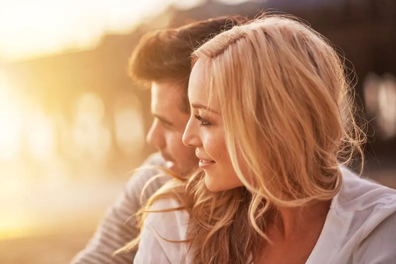 romantic couple on sunset