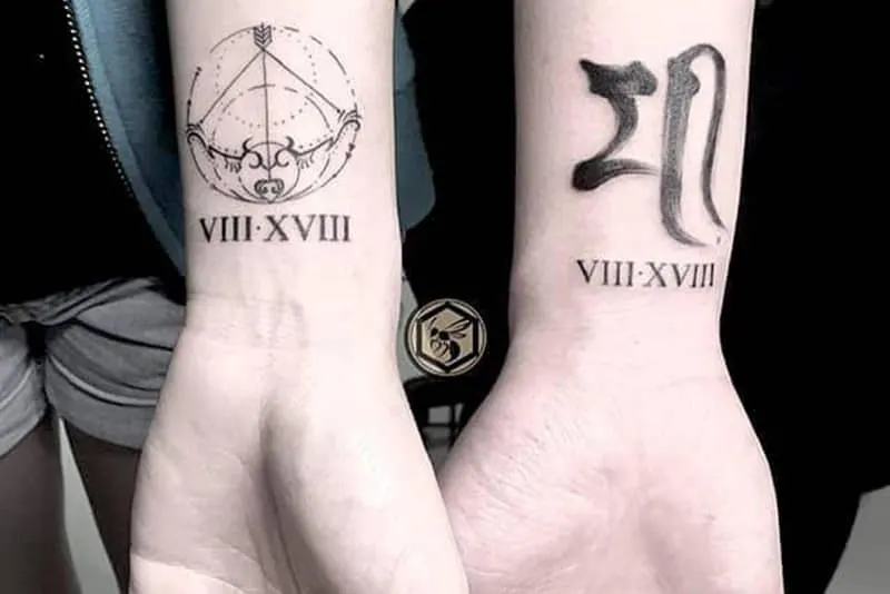 sagittarius and capricorn couple tattoo on the wrist