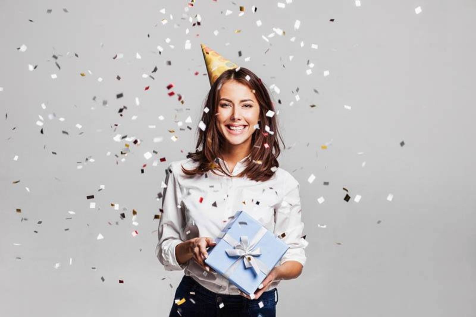 smiling woman celebrating her birthday