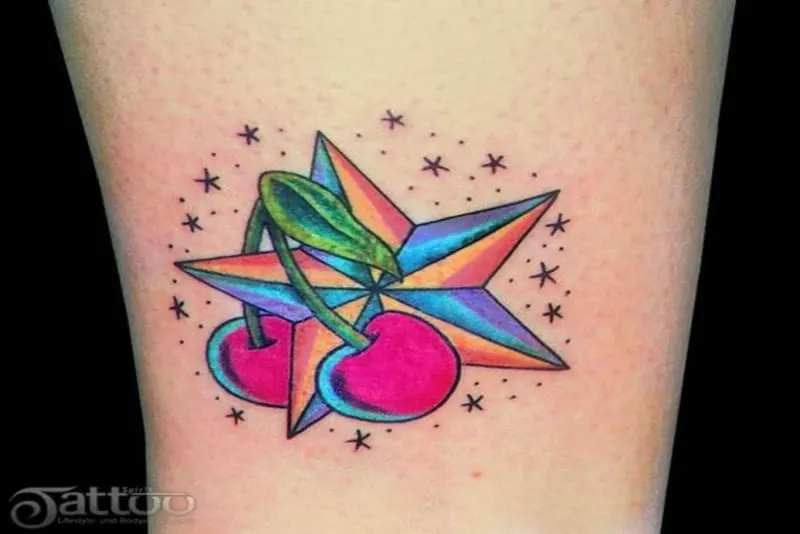 colorful star tattoo on arm