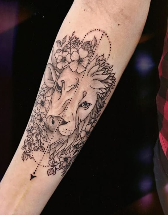 taurus and leo tattoo on the arm
