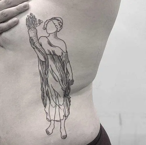 unique maiden holding some wheat tattoo on rib side