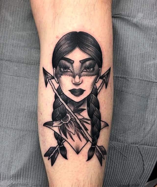 warrior girl triball tattoo with two arrows 