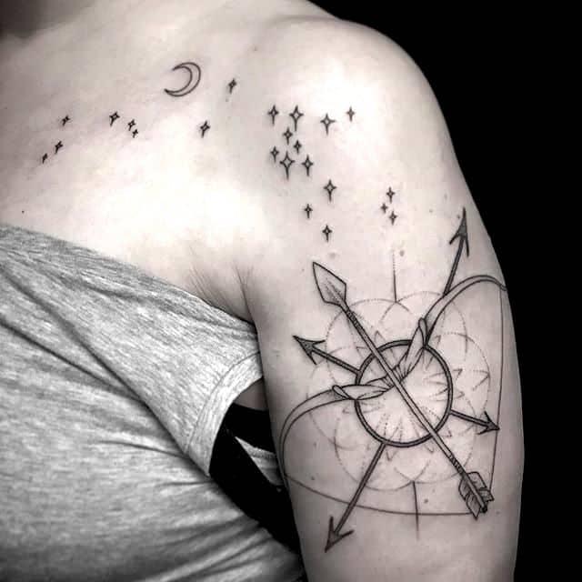 Zodiac symbol under the starry night on the shoulder