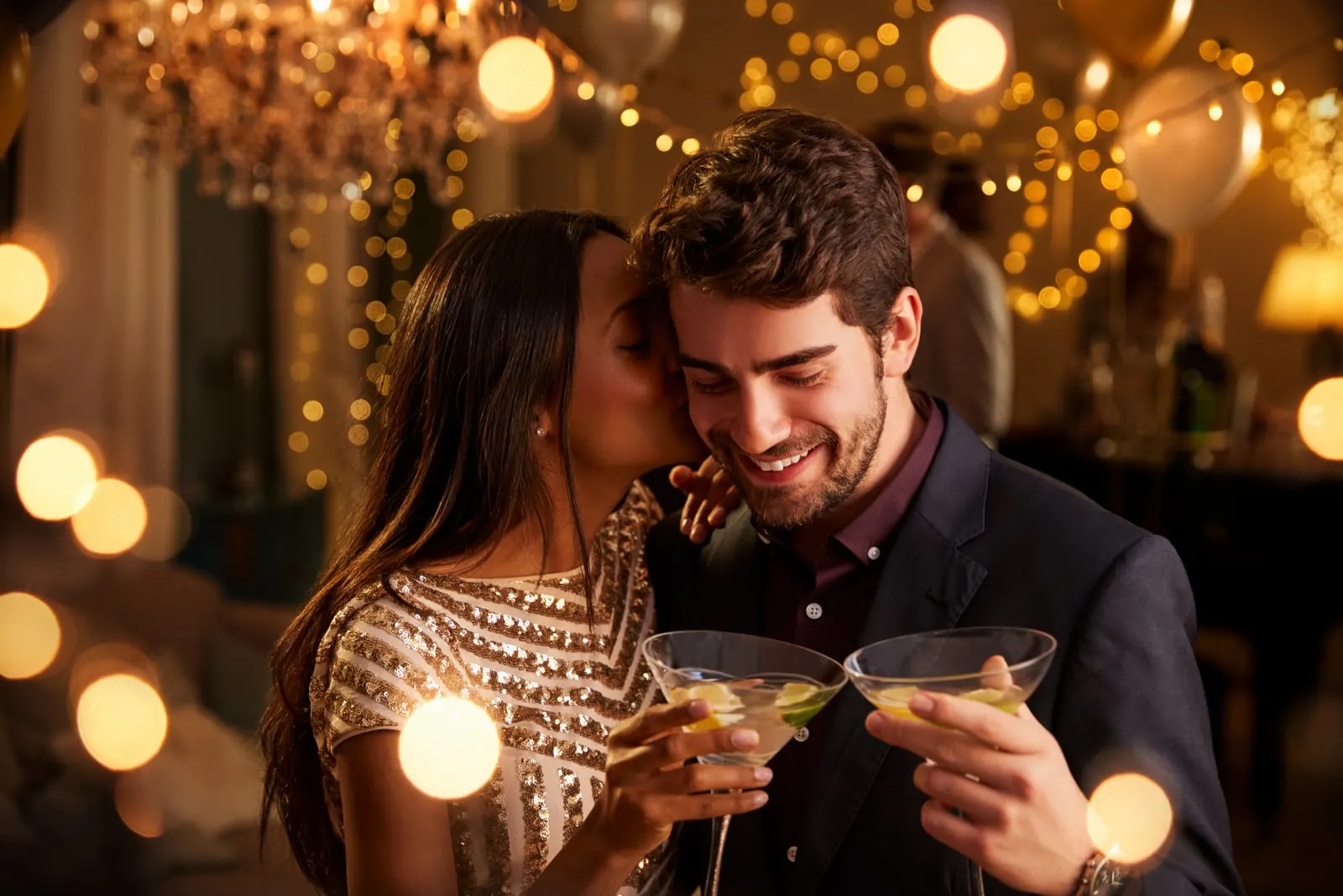 Romantic Couple Enjoying Cocktail Party Together