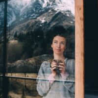 woman watching the mountains