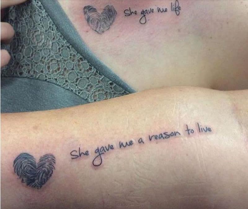 Beautiful matching mother-daughter tattoo inked on mother and daughter