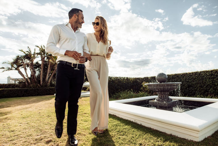 stylish couple walking