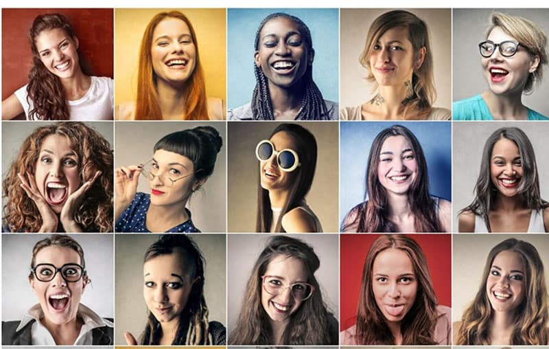 immagini di personalità colorate di espressioni facciali di donne che rappresentava 