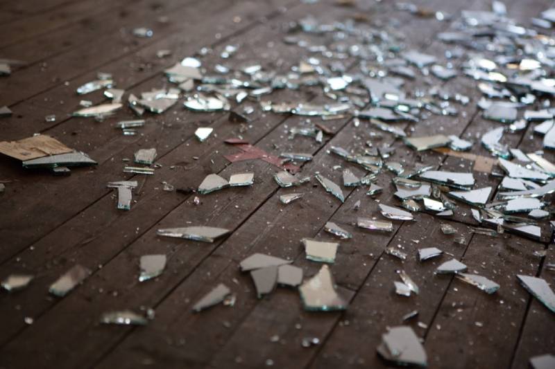 broken glass on floor