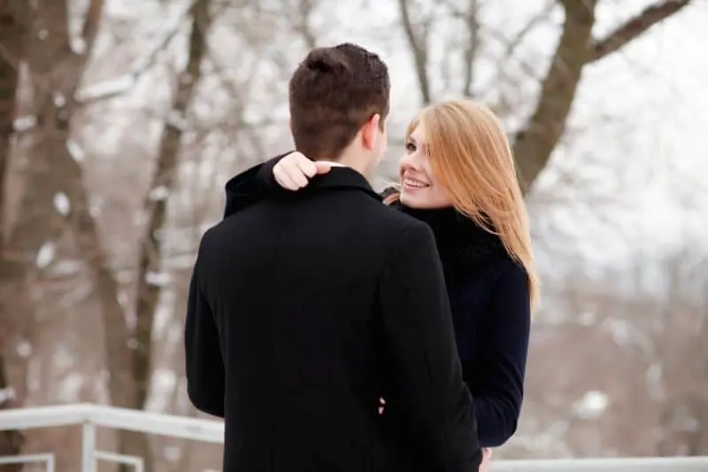 couple in love outdoors during winter 