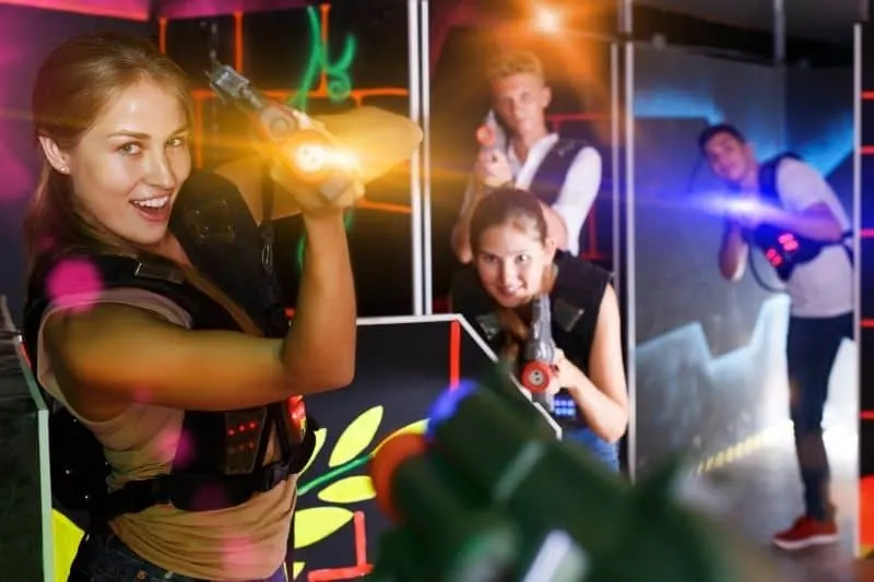laser tag played emotionally with group of friends inside the arena