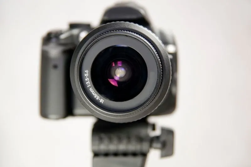 lens close up of the eye of a camera in photo studio 